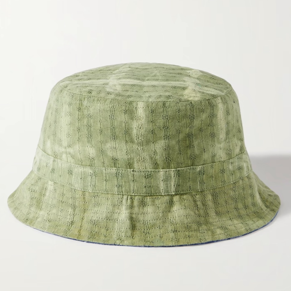 Kardo Reversible Embroidered Printed Organic Cotton Bucket Hat Green/Blue